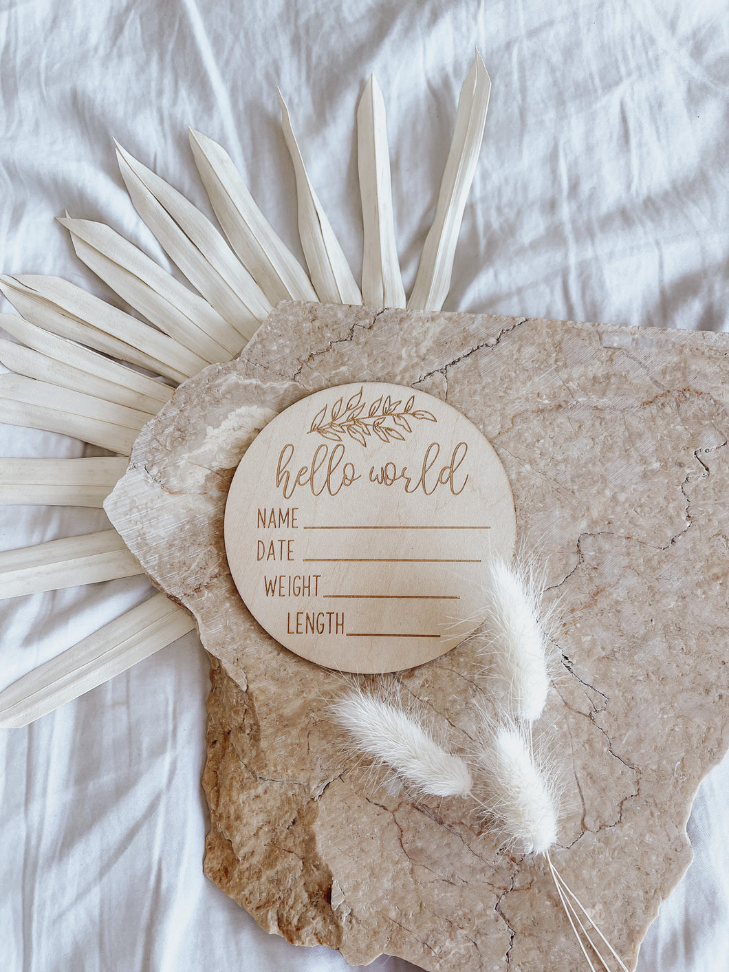 Wooden Birth Announcement - Leaves